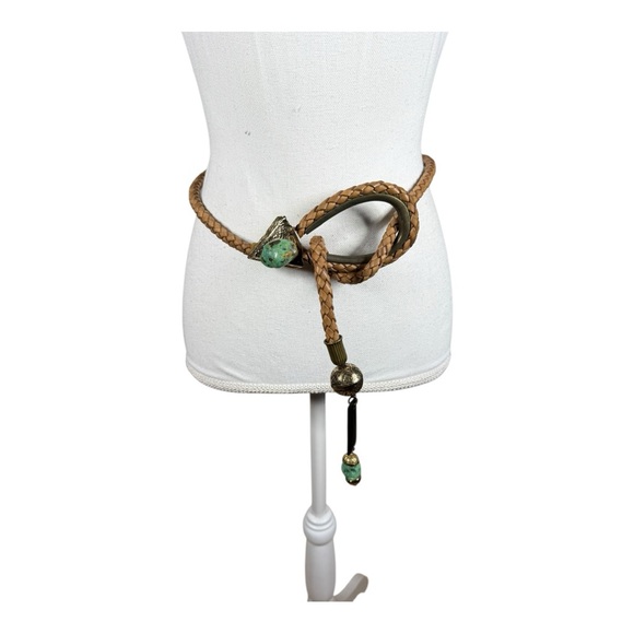 Braided Tan Belt with Turquoise and‎ Brass main image 5
